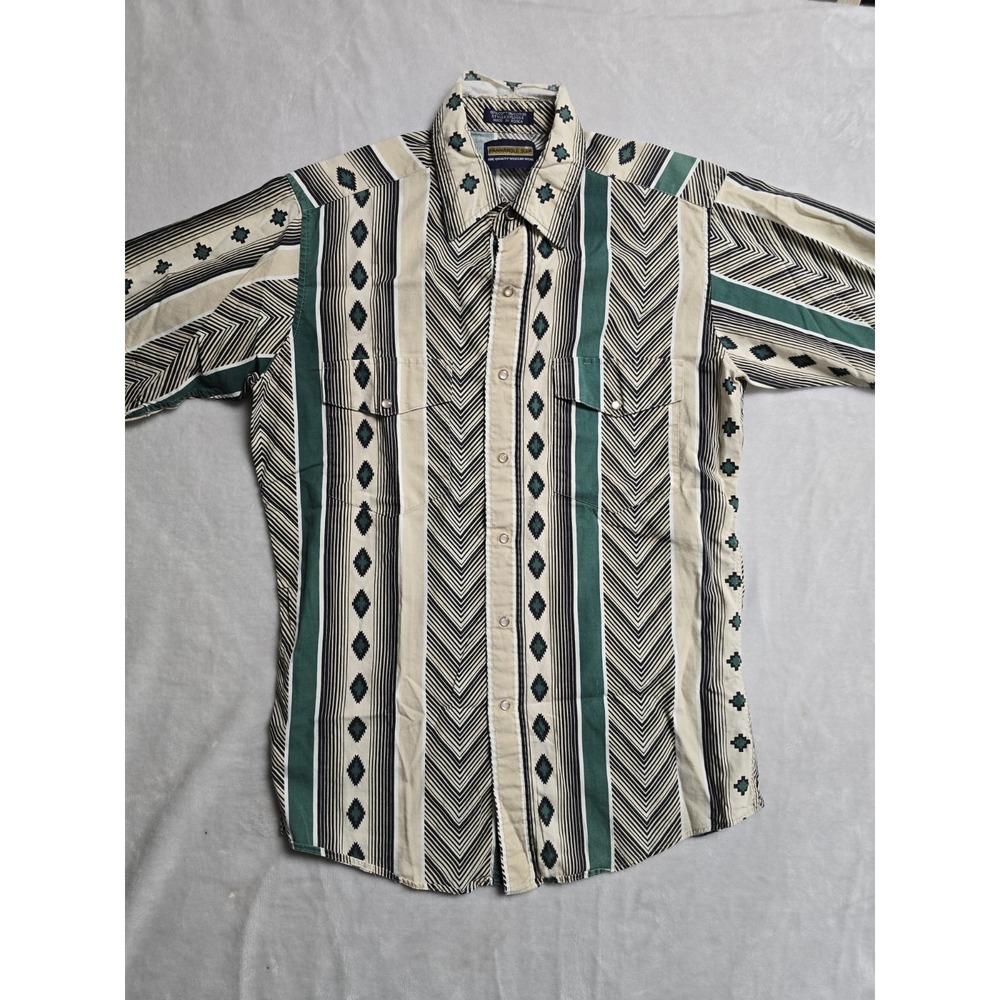 Vintage Panhandle Slim Shirt Western Aztec Pearl Snap  Short Sleeve Mens Medium